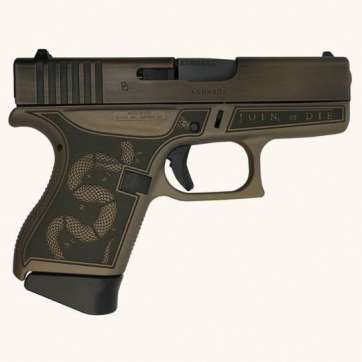 Glock G43 Custom Revolution Engraved Colonial Brown Subcompact 9mm 3.41″ 6rds, Colonial Brown