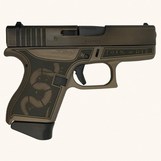 Glock G43 Custom Revolution Engraved Colonial Brown Subcompact 9mm 3.41" 6rds, Colonial Brown