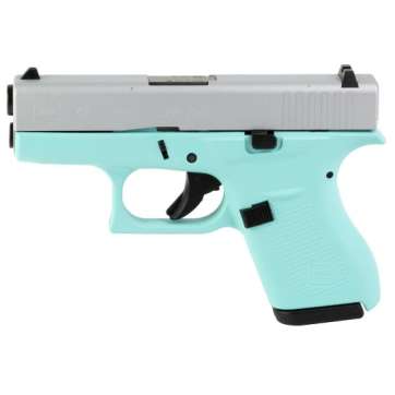 Glock 42 .380 ACP Pistol, 3.25″ Barrel, Fixed Sights, Robins Egg Blue, Silver – UI4250204