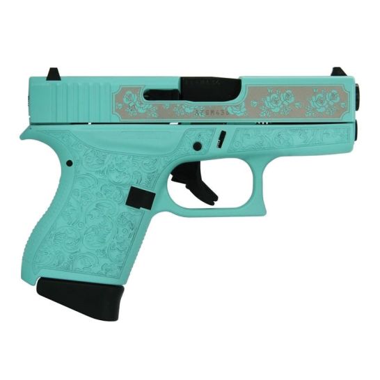 Glock G43 Gen 4 Custom Robin's Egg Blue Glock & Roses Subcompact 9mm 3.41" 6rds, Robin's Egg Blue | Buy Glock G43 Gen 4 Custom Robin's Egg Blue Glock & Roses Subcompact 9mm 3.41" 6rds, Robin's Egg Blue