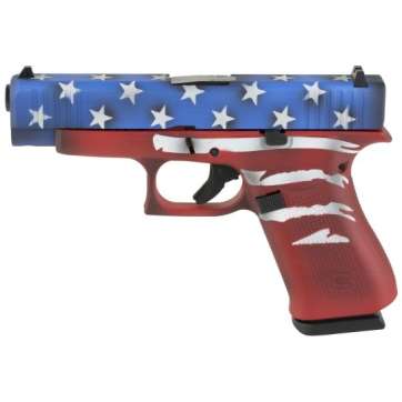 Glock 48 9mm Pistol, 3.41″ Barrel, Fixed Sights, Red, Wht, Blu BW Flag – PA4850204RWBBWFL