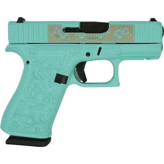 Glock G43X Glock & Roses Subcompact 9mm 3.41" 10rds, Robin's Egg Blue | Buy Glock G43X Glock & Roses Subcompact 9mm 3.41" 10rds, Robin's Egg Blue