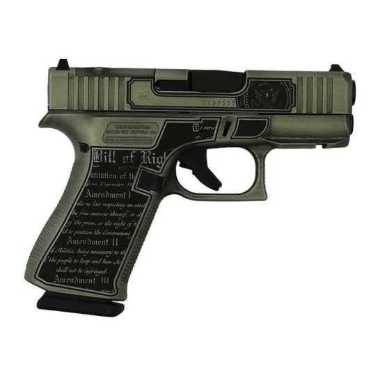 Glock G43X MOS Custom Trump 2024 Crushed Silver Distressed Subcompact 9mm 3.41" 10rds, Silver | Buy Glock G43X MOS Custom Trump 2024 Crushed Silver Distressed Subcompact 9mm 3.41" 10rds, Silver