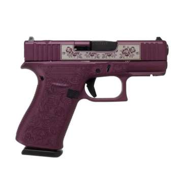 Glock G43X MOS Custom Glock & Roses Full Engraved Subcompact 9mm 3.41″ 10rds, Black Cherry