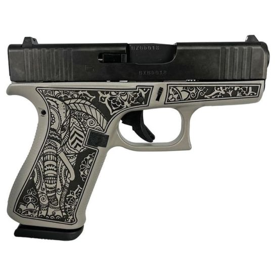 Glock G43X Custom Gray Steel Elephant Engraved Subcompact 9mm 3.41" 10rds, Gray | Buy Glock G43X Custom Gray Steel Elephant Engraved Subcompact 9mm 3.41" 10rds, Gray
