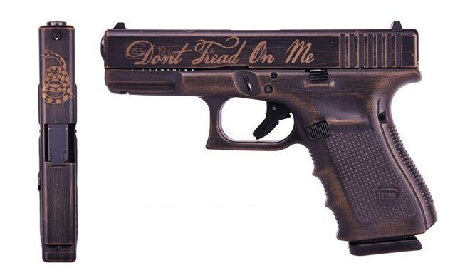 Glock 19 Gen 4 9mm Pistol "Don't Tread On Me" Battle Worn Cerakote - UG1950204DTOM | Glock 19 Gen 4 9mm Pistol "Don't Tread On Me" Battle Worn Cerakote - UG1950204DTOM