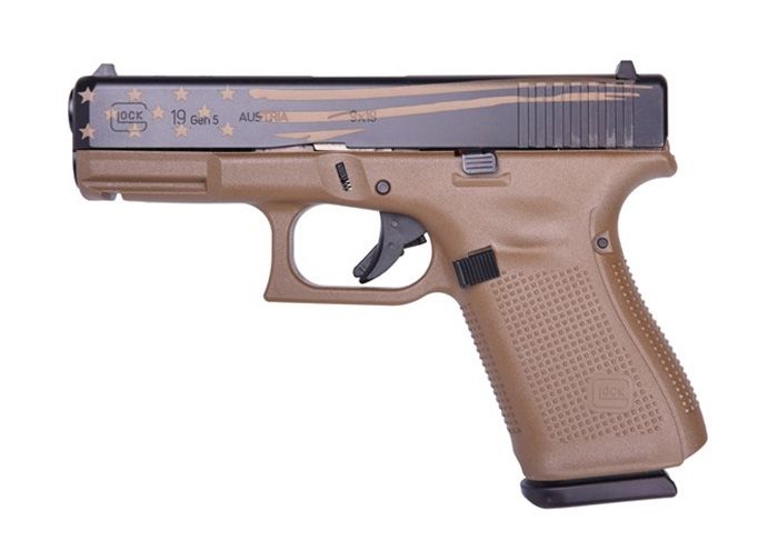 Glock G19 Gen5 Distressed Flag Engraved 9mm Pistol FDE - PA1950203DEDF | Buy Glock G19 Gen5 Distressed Flag Engraved 9mm Pistol FDE - PA1950203DEDF