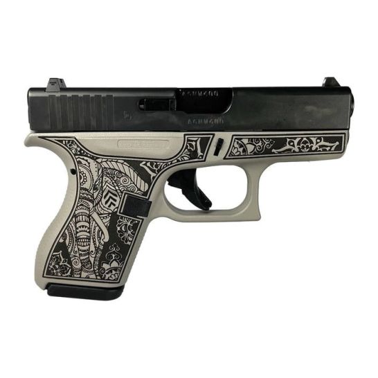 Glock G42 Custom Elephant Engraved Gray Steel Subcompact .380 ACP 3.25" 6rds, Gray | Buy Glock G42 Custom Elephant Engraved Gray Steel Subcompact .380 ACP 3.25" 6rds, Gray