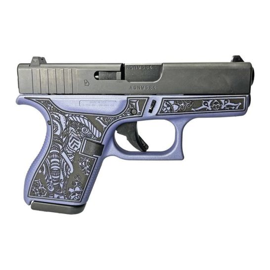 Glock G42 Custom Elephant Engraved Gray Crushed Orchid Subcompact .380 ACP 3.25" 6rds, Gray | Buy Glock G42 Custom Elephant Engraved Gray Crushed Orchid Subcompact .380 ACP 3.25" 6rds, Gray