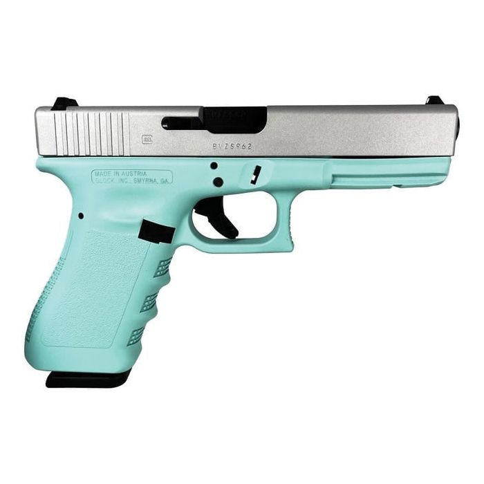Glock G17 Gen 3 Custom Robin's Egg Blue/Crushed Silver Standard 9mm 4.49" 17rds Robin's Egg Blue | Buy Glock G17 Gen 3 Custom Robin's Egg Blue/Crushed Silver Standard 9mm 4.49" 17rds Robin's Egg Blue