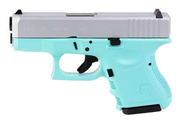Glock 26 9mm Pistol, 3.43″ Barrel, Fixed Sights, Robins Egg Blue, Silver – PI2650204REBCS