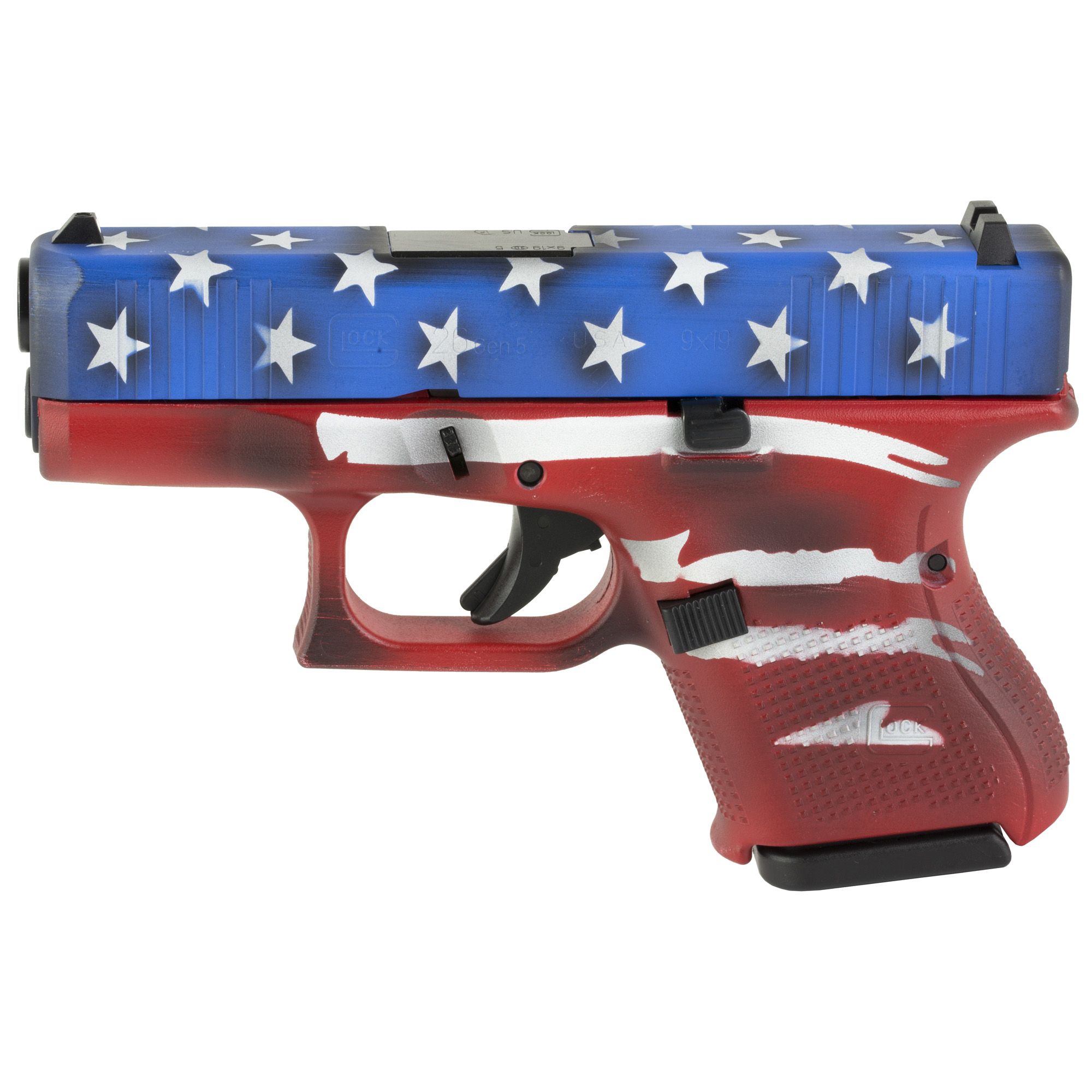 Glock 26 9mm Pistol, 3.43" Barrel, Fixed Sights, Red, Wht, Blu BW Flag - UA265S204RWBBWFL | Buy Glock 26 9mm Pistol, 3.43" Barrel, Fixed Sights, Red, Wht, Blu BW Flag - UA265S204RWBBWFL