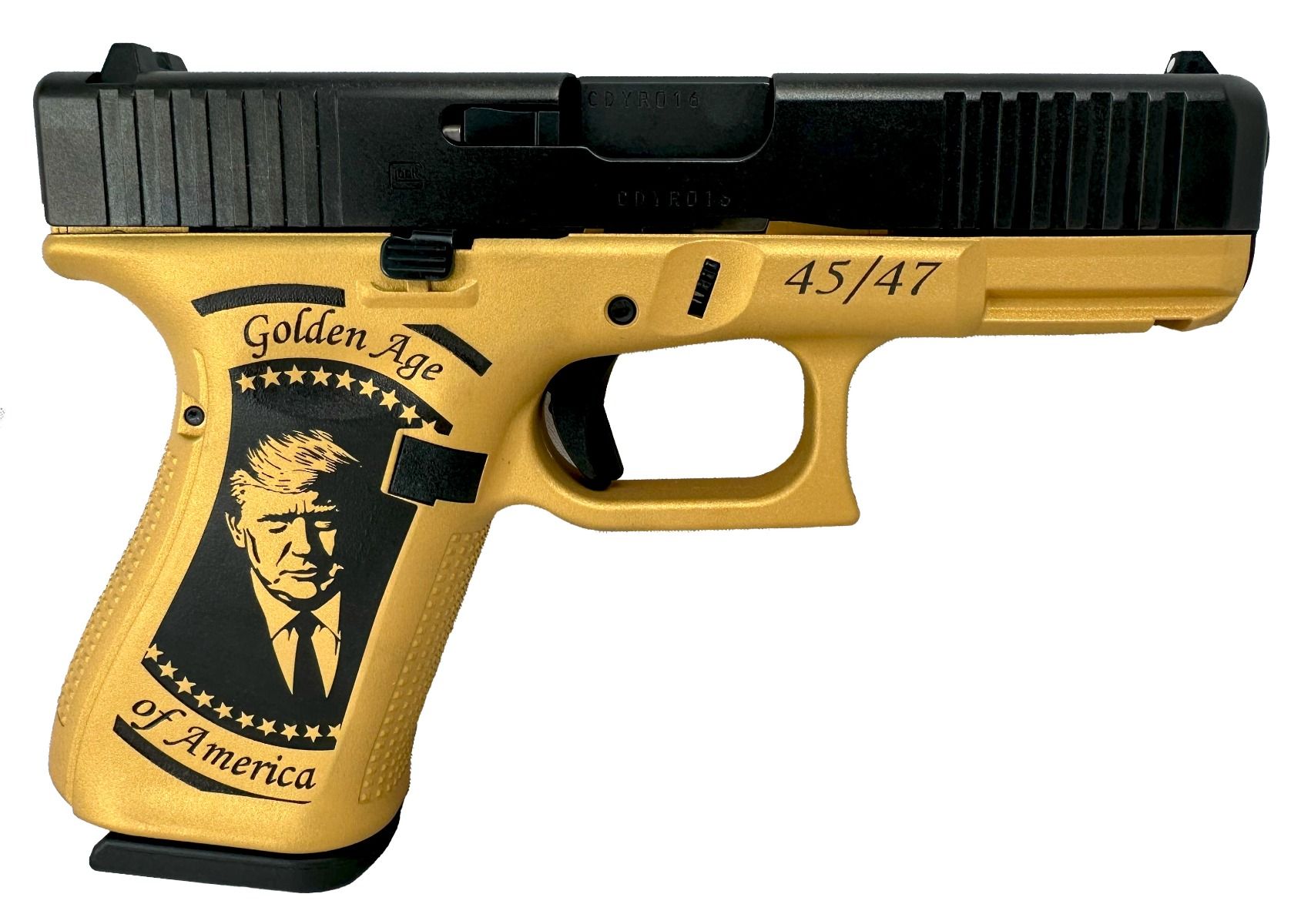 Glock G19 Gen 5 Trump Victory / Golden Age 4" 9mm 15rd Pistol Gold / Black - HS20 | Buy Glock G19 Gen 5 Trump Victory / Golden Age 4" 9mm 15rd Pistol Gold / Black - HS20